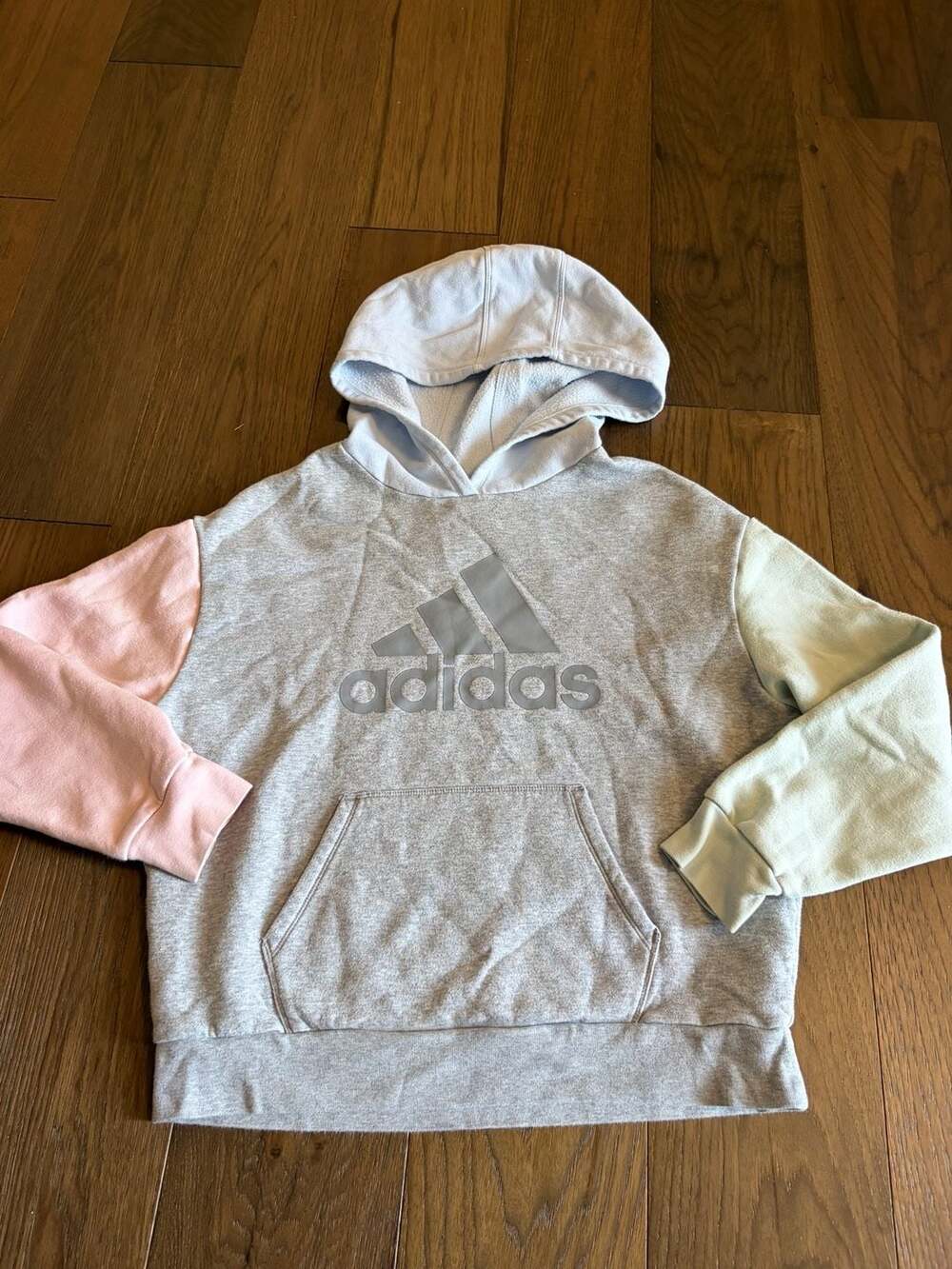 Adidas Hoodie Size L(14) Gray Colorblock Loose Fit